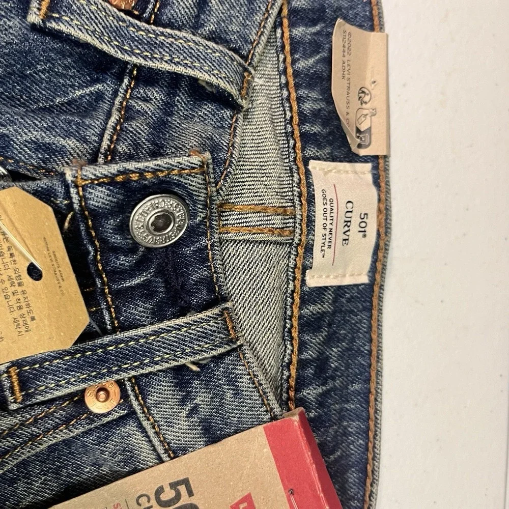 Levis 501 Curve Jeans Womens 24x30 Straight High Rise Stretch Denim Bedazzled